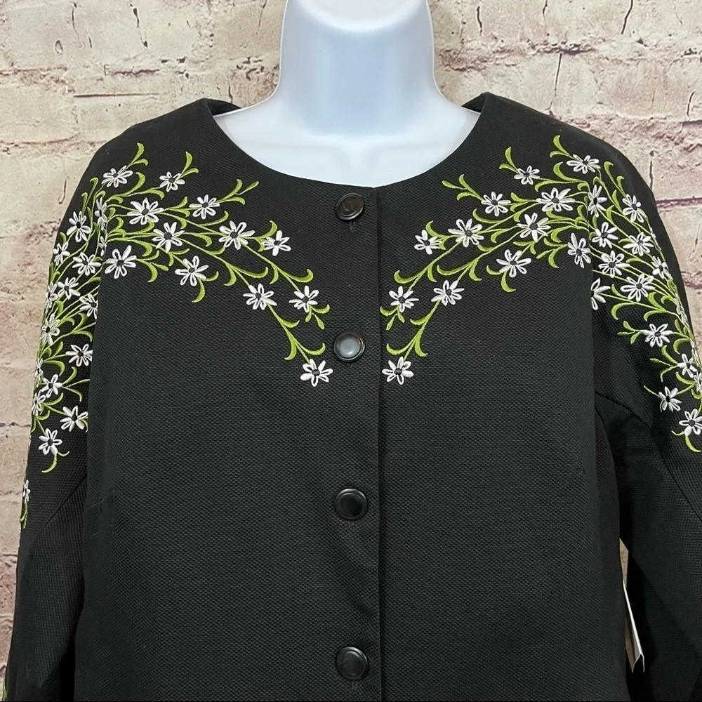 Bob Mackie | Jackets & Coats | Bob Mackie Wearable Art Black Floral ...
